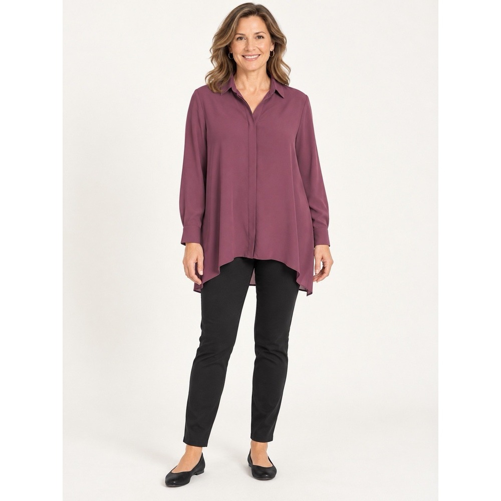 NWT Chico's Size 0 S 4/6 Mauve Button Up Asymmetrical Hem Tunic Blouse